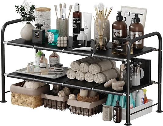 Under Sink Organizers and Storage,Expandable under cabinet organizer Shelf | 2 tier expandable shelf for kitchen and bathroom,8 Removable Carbon Steel Panels,27.36-36.02" W x 12.28" D x 16.93" H by NETELOfficial
