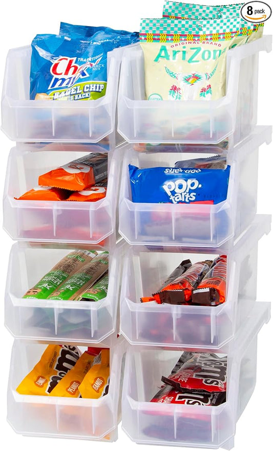 Medium Stackable Plastic Storage Bins, 8-Pack, Clear | Open-Front Stackable Bins For Garage, Pantry, Closet & Office, 11"L X 5,5"W X 5"H, Nests When Empty, Durable Plastic, by Akro-Mils