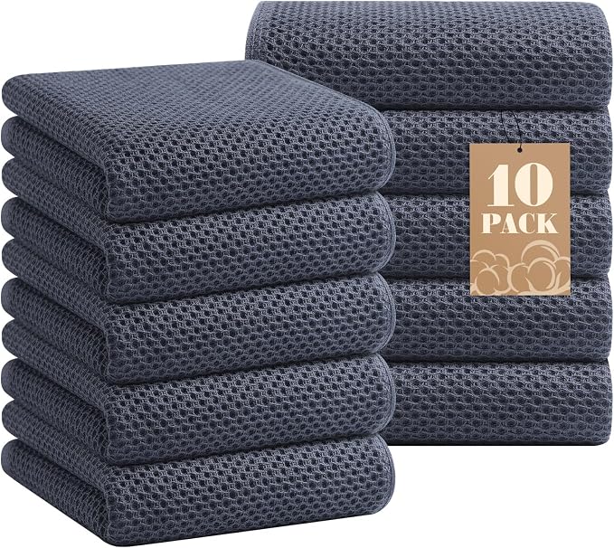 Homaxy 100% Cotton Waffle Weave Kitchen Towels, 10-Pack, Dark Grey | Ultra Soft Absorbent Dish Towels, Quick Drying Cleaning Towels, 13 x 28 Inches by Homaxy