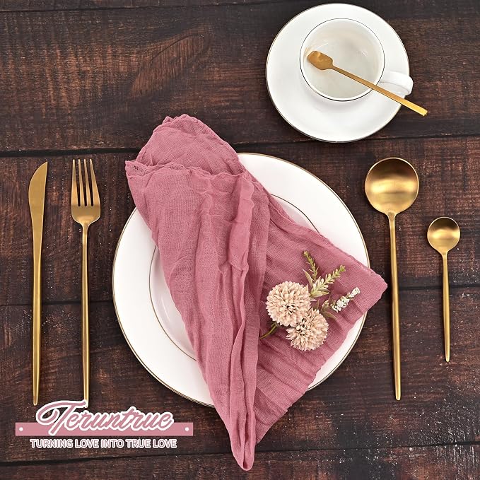 84 Packs Gauze Cheesecloth Napkins 20 x 20 Inch Dusty Rose Wrinkled Dinner Napkins, Dark Pink Rustic Boho Napkins Soft Cotton Cloth Napkins for Wedding Party Event Dinner Table Decoration - Image 4