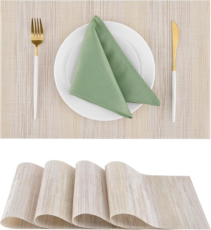 Leetaltree Lightsteel Beige with Yellow Placemats Set of 4 - Heat Resistant Non-Slip Place mats for Dining Table, Washable Durable PVC Vinyl Woven Table Mats (Lightsteel Beige, 4) by Leetaltree-ArtatEveryTable