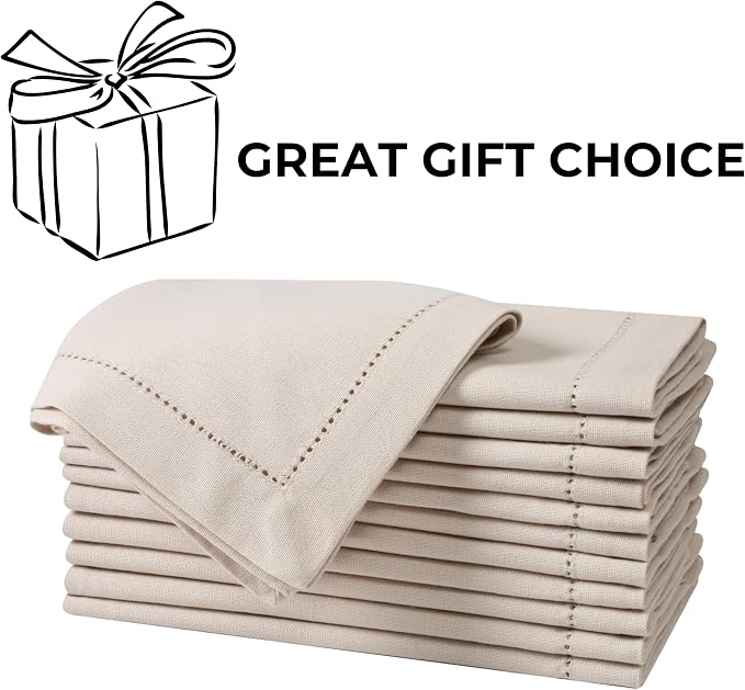 Bedding Craft Cotton Linen Cloth Dinner Napkins Set of 12 – 18x18 Flax Oatmeal Hemstitched – Machine Washable Reusable Fabric Napkins for Weddings, Parties & Events - Image 9