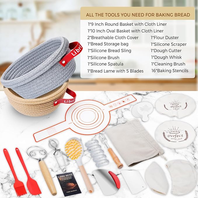 Sourdough Starter Kit,sourdough Bread Baking Supplies,Bread Proofing Basket,Sourdough Proofing Basket,Sourdough Kit Gifts for Bakers Women Wife Mom - Image 2
