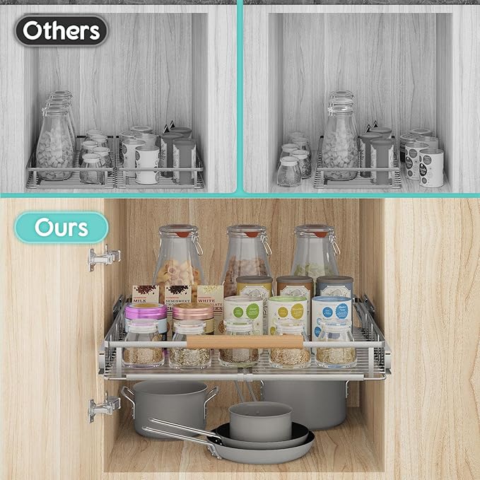 2Pack Expandable Pull Out Cabinet Organizer, 23.2-39.9" W x 22.5" D | Adjustable Width, Under Sink Organizer, Drawer Storage Shelves, For Kitchen, Bathroom, Closet, Pantry, Cupboard - Image 7