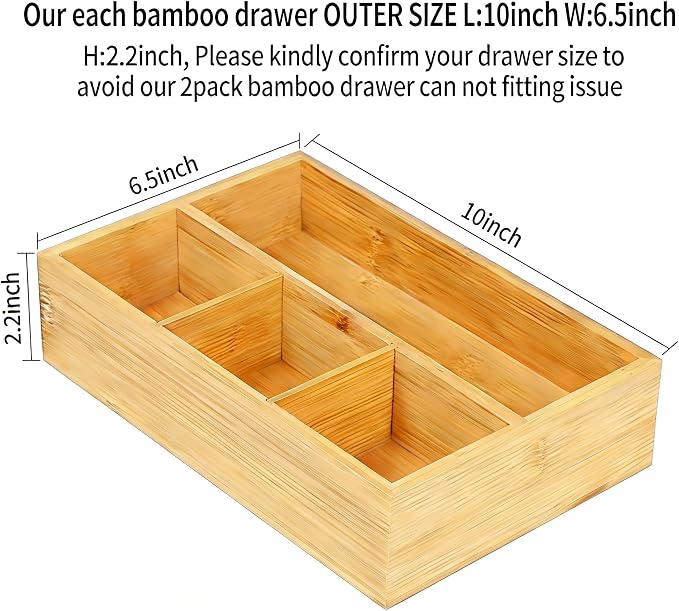 2 Pack Bamboo Tea Bag Organizers, Wood Tea Bag Storage for Drawers, Coffee Drawer Organizer for Coffee Station, Sugar Packet,Small Packet,Each Outer Dimension:10 x 6.5 x 2.2inch - Image 2
