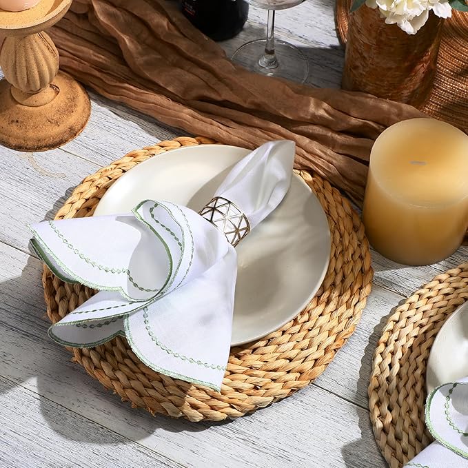 Hahafelt 6 Set Cloth Napkins 18x18inches Scalloped Embroidery Cloth Napkins Washable Polyester Table Dinner for Hotel Restaurant Weddings Events Parties (Sage Green) - Image 4