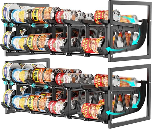 Pantry Can Organizer - Auto-Rolling, Expandable, Holds 120 Cans | Stackable For Walk-in Deep Pantry Shelve, Adjustable Width for Food Cans, Sturdy Metal Frame, Easy Access & Restocking, Black by iSPECLE
