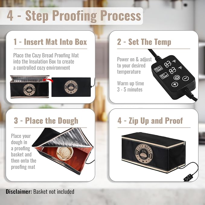 Cozy Bread® Proofing Mat & Insulation Box | Thermostat Controlled Sourdough Bread Proofer Kit | Dough Fermentation Bundle, 10" x 21" | USA Brand - Image 5