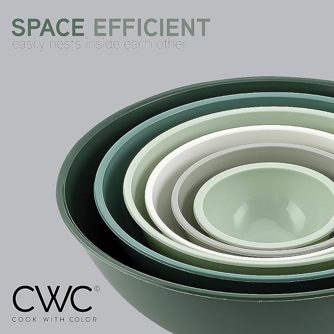 COOK WITH COLOR Mixing Bowls with Lids - 12 Piece Plastic Nesting Bowls Set includes 6 Prep Bowls and 6 Lids, Microwave Safe Mixing Bowl Set, Sage - Image 5