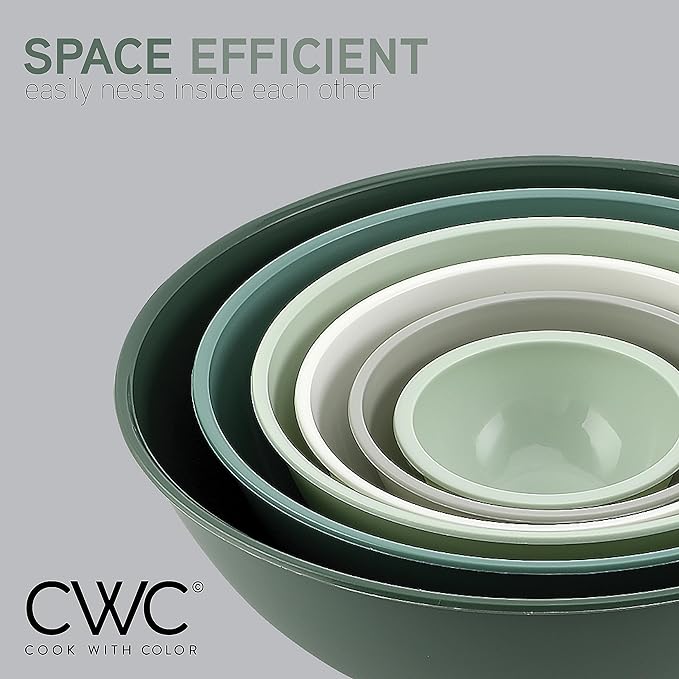 COOK WITH COLOR Mixing Bowls with TPR Lids - 12 Piece Plastic Nesting Bowls Set includes 6 Prep Bowls and 6 Lids - Microwave Safe (Sage) - Image 6