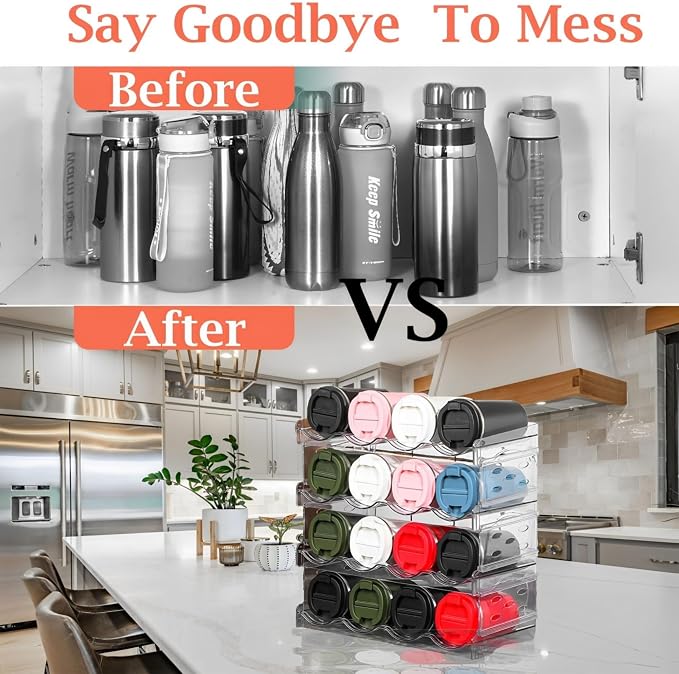 Stackable 4-Tier Water Bottle Organizer, Large Compartments for Kitchen, Cabinet Bottle Holder, Space-Saving Design - Image 7