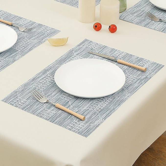Leetaltree Alice Blue Placemats Set of 6 - Heat Resistant Non-Slip Place mats for Dining Table, Washable Durable PVC Vinyl Woven Table Mats（Jacquard Blue, 6） - Image 8