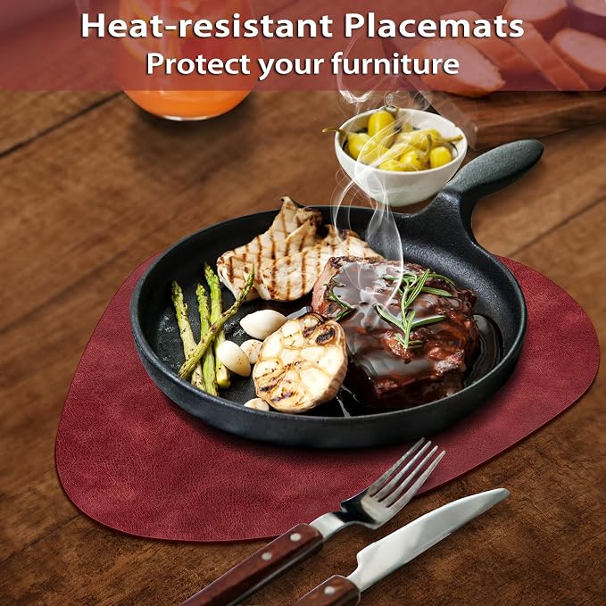 ADRIMER Placemats, Heat Resistant Round Placemats Set of 4 Washable 13 x 17 Inch, Waterproof Table Mats Wipeable for Kitchen, Dining Room Table Christmas Decor, Wine Red - Image 2
