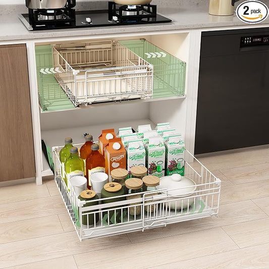 2 Pack Expandable Pull Out Cabinet Organizer, 15" Deep | Pull Out Drawers for Cabinets with width from 13" to 20", Cabinet Drawers Slide Out with Upgrade 3 Slide Rails, Hold 65 lbs by NETELOfficial