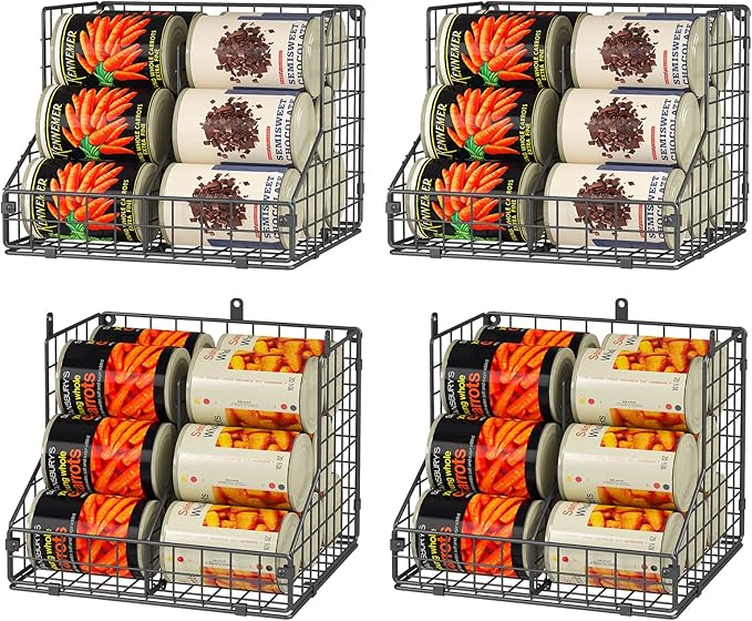 JKsmart 4 Pack Stackable Can Organizer for Pantry with Adjustable Dividers, Soda Can Organizer, Can Storage Dispenser Holds up to 56 Cans, Metal Wire Baskets Can Holder for Kitchen Cabinet Pantry by JKsmart