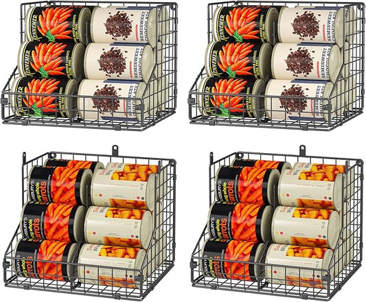 JKsmart 4 Pack Stackable Can Organizer for Pantry with Adjustable Dividers, Soda Can Organizer, Can Storage Dispenser Holds up to 56 Cans, Metal Wire Baskets Can Holder for Kitchen Cabinet Pantry by JKsmart