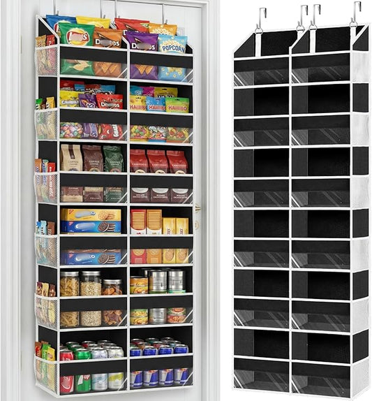 Over The Door Organizer 6 Tiers, Extra Large Behind Door Storage of 12 Compartments, 80 lbs Weight Capacity Hanging Storage Organizer with Clear Window Kids Toys, Shoes, Diapers, Room Storage,Black by Ofiray-home