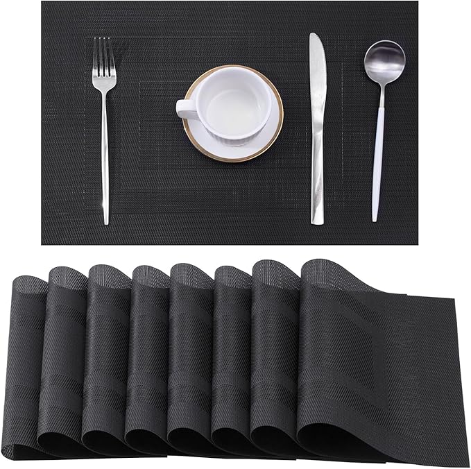 Leetaltree Black Frame Placemats Set of 8 - Heat Resistant Non-Slip Place mats for Dining Table, Washable Durable PVC Vinyl Woven Table Mats（Black Frame, 8） by Leetaltree-ArtatEveryTable