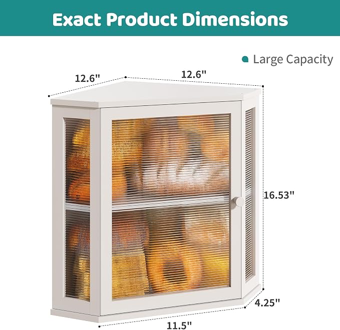 White Corner Bread Box, Extra Large Bamboo Bread Box for Kitchen Countertop, 2 Tier Wooden Bread Storage, Solid Bamboo Wood - Image 2