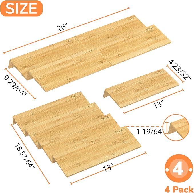 AMBIRD Bamboo Spice Drawer Organizer with Non-slip Mat, 4 Tier Jar Spice Rack Tray 13'',Seasoning Organizer for Kitchen,Cabinet,Drawers,Countertop - Image 2