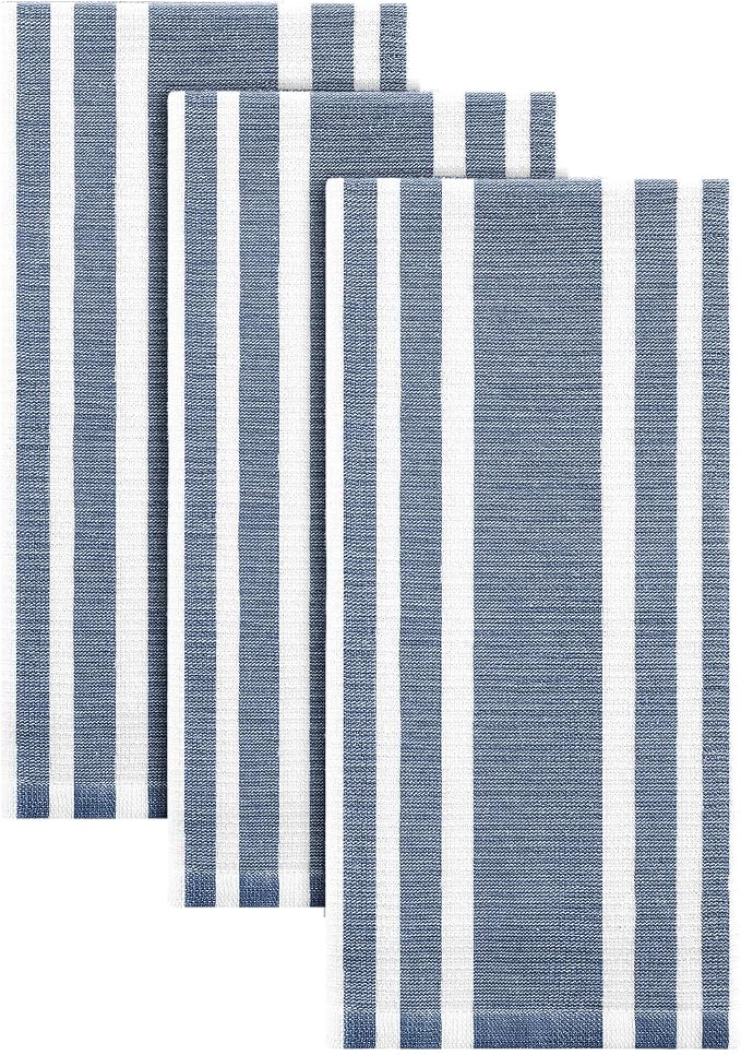 Homaxy Premium Cotton Stripe Kitchen Towels 3 Pack, 18"x 28", Navy Blue | Large 380 GSM Kitchen Hand Towels, Soft Terry Dish Towels, Highly Absorbent Tea Towel Set with Hanging Loop by Homaxy