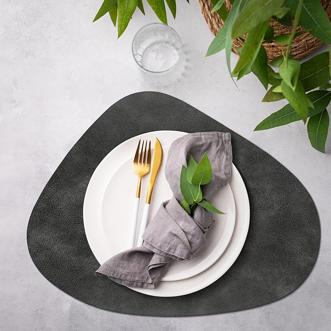 ADRIMER Placemats, Heat Resistant Round Placemats Set of 6 Washable 13 x 17 Inch, Waterproof Table Mats Wipeable for Kitchen, Dining Room Table Christmas Decor, Dark Grey - Image 5
