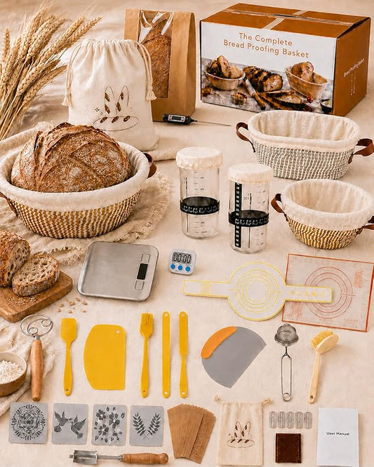 37 PCS Sourdough Starter Kit with Digital Scale, Timer, Thermometer, Bread Baking Supplies Kit, Round & Oval Banneton Proofing Basket Dough Whisk Bread Lame Complete Bread Making Tools Set by Unknown