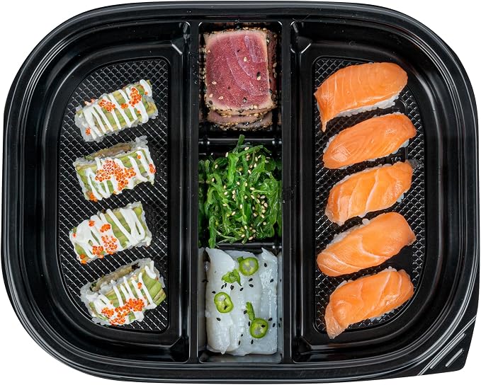 Restaurantware-Bento Tek 50.7 Ounce Meal Prep Containers, 100 Disposable To Go Food Boxes - Lids Sold Separately, 5 Compartments, Black Plastic Bento Lunch Boxes, Freezable, For Take Out - Image 9