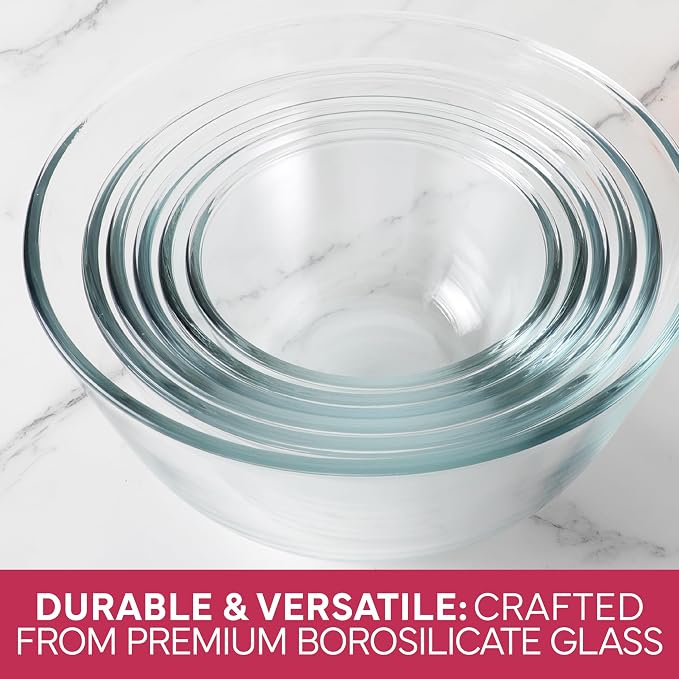COOK WITH COLOR 12 Pc Glass Mixing Bowl Set with Lids – Borosilicate Glass Nesting Bowls for Cooking, Baking and Meal Prep, Rose - Image 7