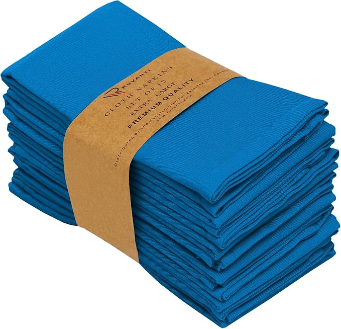 Ruvanti Cloth Napkins Set of 12, 18x18 Inches Napkins Cloth Washable, Soft, Durable, Absorbent, Cotton Blend. Table Dinner Napkins Cloth for Hotel, Lunch, Restaurant, Wedding Event, Parties - Blue - Image 9
