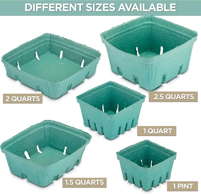 FMP Brands 44 Pack Pint Green Molded Pulp Fiber Berry Basket Produce Vented Container for Fruit and Vegetable, Farmer Market, Grocery Stores and Backyard Party - Image 7