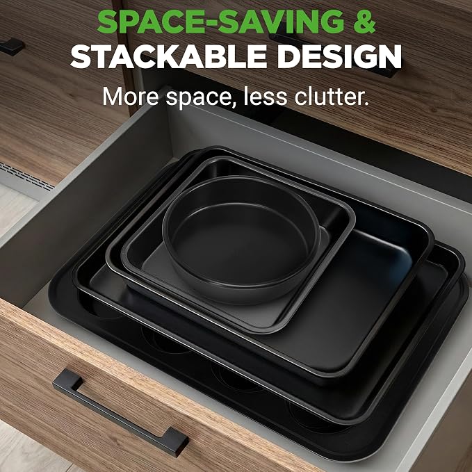 NutriChef Stackable Non-Stick Baking Pan Set – Carbon Steel Bakeware Set w/ Cookie Sheet, Muffin & Loaf Pan, Double Coated for Easy Release, Oven & Dishwasher Safe, Resists Warping, – Easy to Clean - Image 3