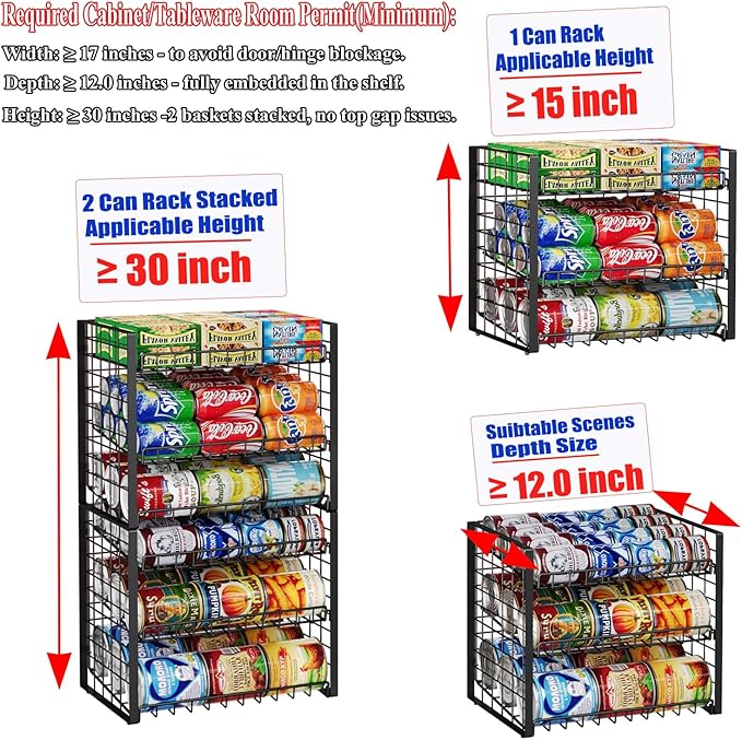 JKsmart 3-Tier Stackable Can Rack Organizer for Pantry, Adjustable Can Storage Holder for Various Ounces of Canned food Soda Drinks, Can Dispenser for Kitchen Cupboard Cabinet, 2 Pack - Image 6