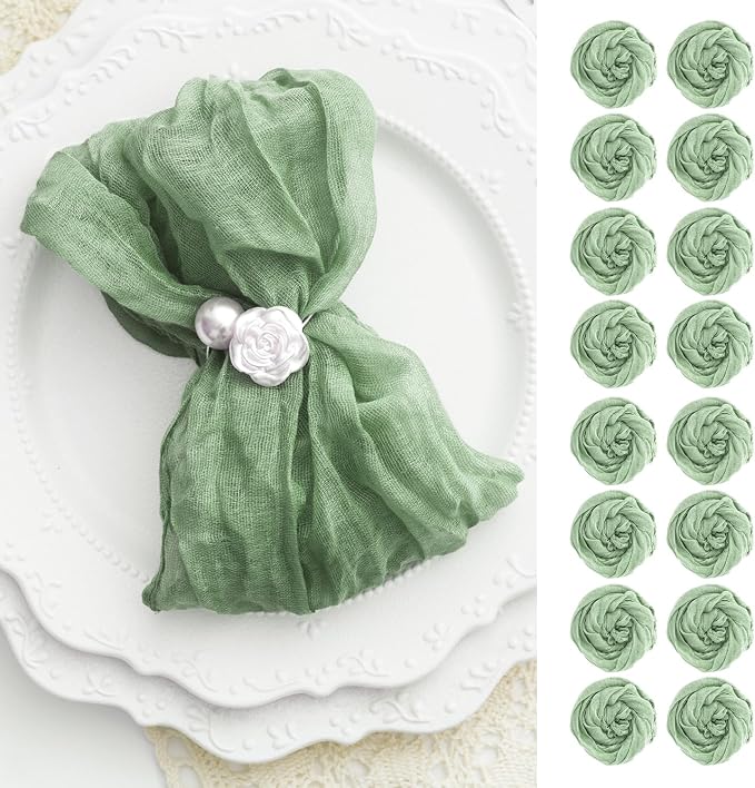 100 Pack Sage Green Cheesecloth Napkins Washable 21x21 Inches Sage Green Cloth Napkins Set of 100 Dinner Table Napkins for Wedding Bridal Baby Shower Rustic Boho Cotton Gauze Summer Party Table Decor by FoliafeelHome