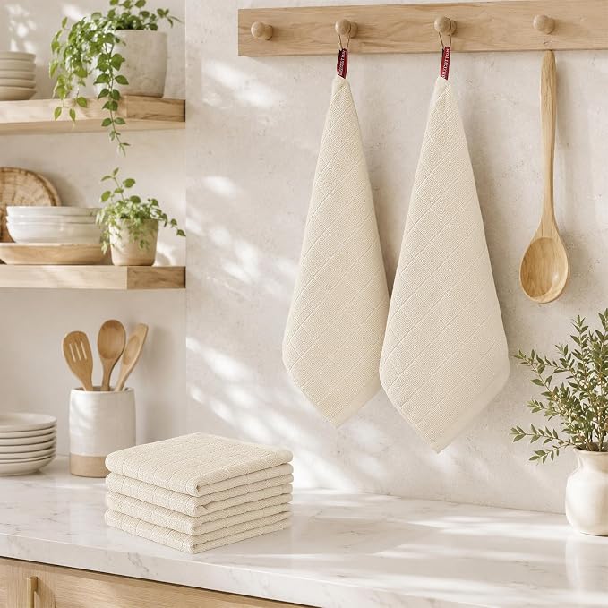 Kitinjoy 100% Cotton Terry Kitchen Dish Cloths, 12”x 12”, 8-Pack, Beige | Ultra Soft and Absorbent Dish Towels for Kitchen, Suitable for Drying and Washing Dishes - Image 6