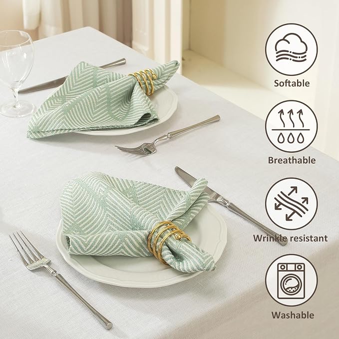 17x17 Green Icelandic Cloth Napkins Set of 6 Washable Reusable | Refresh your table aesthetic. These 17x17 washable green Icelandic pattern napkins add a textured, natural feel. - Image 3