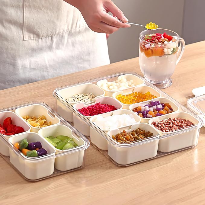 2Pack Snackle Box with Handle for Food Serving Tray Snack Platter with Lids Stackable Fruit&Veggie Container with 8 Small Removable Boxes for Snack Charcuterie Candy Nuts Spice - Image 2