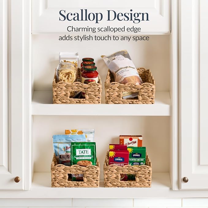 Best Choice Products 9x12 Scalloped Shelf Baskets, Woven Storage Bins, Storage Organizers for Pantry, Living Room, Bedroom, Nursery & Laundry, 4 Pack - Natural - Image 3
