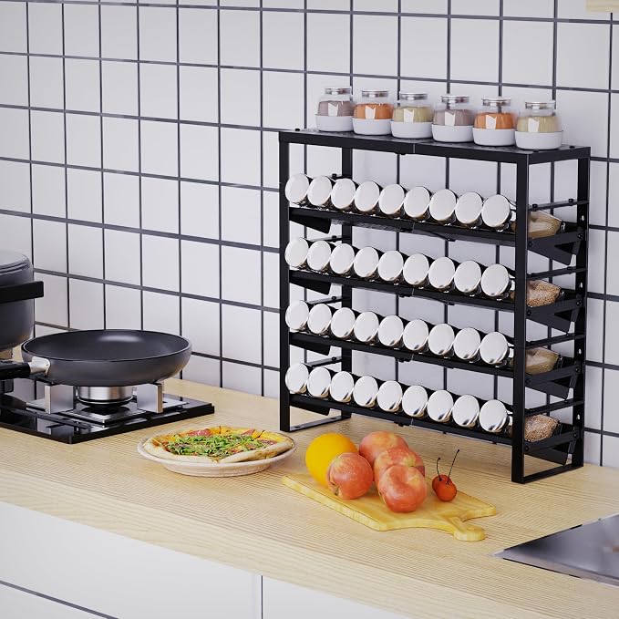 Jojocross Expandable, Stackable, Adjustable Spice Rack kitchen Organizer,Metal Pantry Storage Shelves - Multi-Tier Shelf for Cabinet, Countertop, Pantries, Cupboard or Wall Mount,Black - Image 4