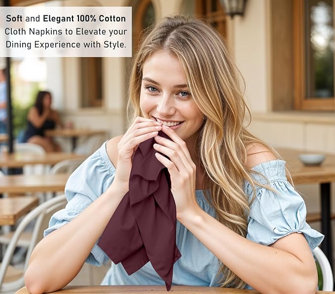 Ruvanti Cloth Napkins Set of 6, 18x18 Inches, 100% Cotton, Washable, Soft & Absorbent, Perfect for Wedding, Christmas, ‎Thanksgiving Dinners - Burgundy - Image 6