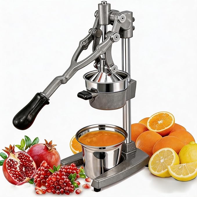 19 Inch Height Extra Tall Commercial Heavy Duty Cast Iron Hand Press Manual Orange Citrus Lemon Lime Grapefruit Pomegranate Fruit Juice Squeezer Machine with Stainless Steel Cup Grey by Gowintech