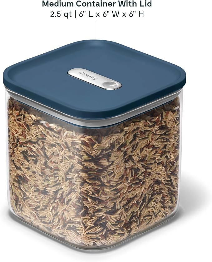 Caraway 2.5 qt Glass Airtight Food Storage Containers with Lids | Non-Toxic, Stackable, Space-Saving Airtight Containers for Pantry, Dry Goods, 2 Pack, Navy - Image 3