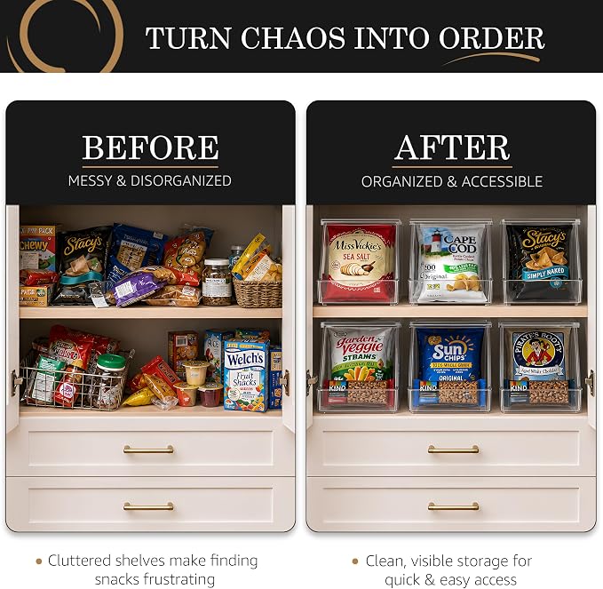 Sorbus Stackable Snack Organizer Bins Open Front – Clear Pantry Storage Bins for Chips, Snacks & Food Pouches – Kitchen Pantry Organizer (2 Pack) | Open Front, Clear, For Chips, Snacks & Food Pouches, Pantry Storage - Image 3