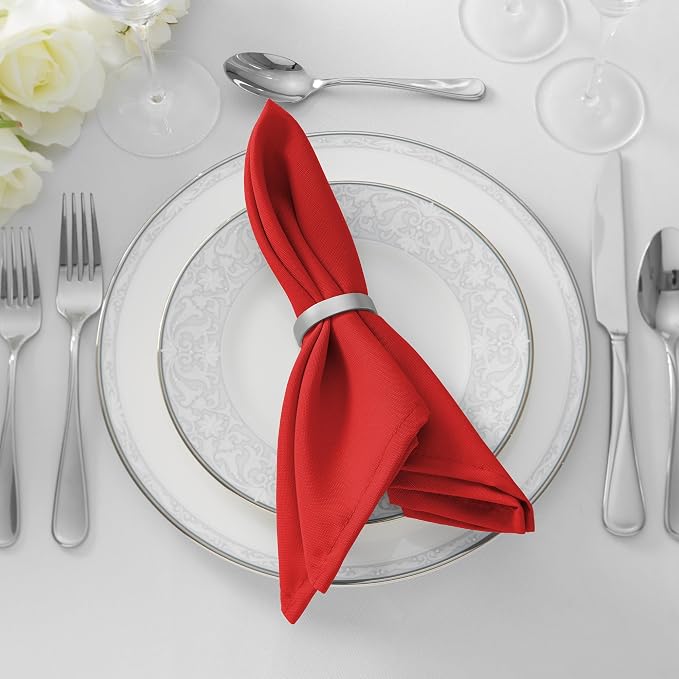 Lann's Linens Set of 12 Cloth Dinner Napkins, 17-inch Polyester Napkins, Washable and Reusable Fabric for Weddings, Hotels, Restaurants - Red - Image 5