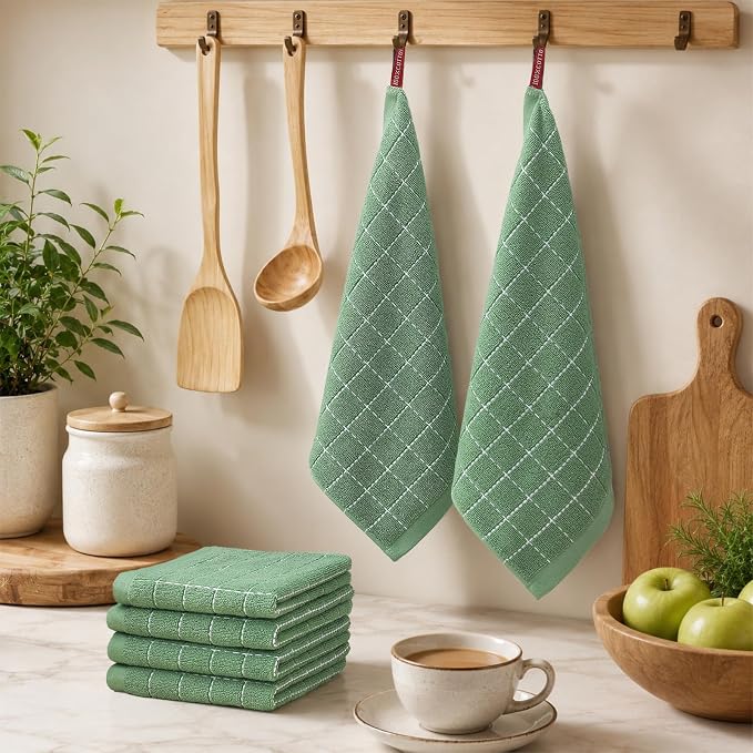 Kitinjoy 100% Cotton Terry Kitchen Dish Cloths, 8-Pack, Grass Green | Ultra Soft and Absorbent Dish Towels for Kitchen, Suitable for Drying and Washing Dishes, 12”x 12” - Image 6