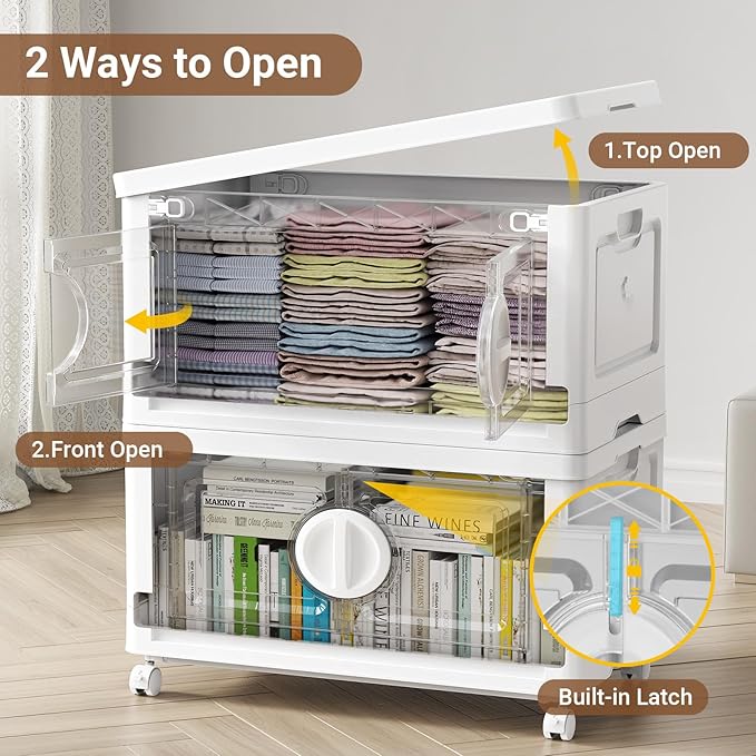BROVIEW 360Qt Lockable Stackable Storage Bins with Lids, Closet Organizers and Storage Drawer, Collapsible Storage Bin with Wheels, Plastic Cabinet for Toy Clothes Dorm Organizer, V9 3 Pack White - Image 5