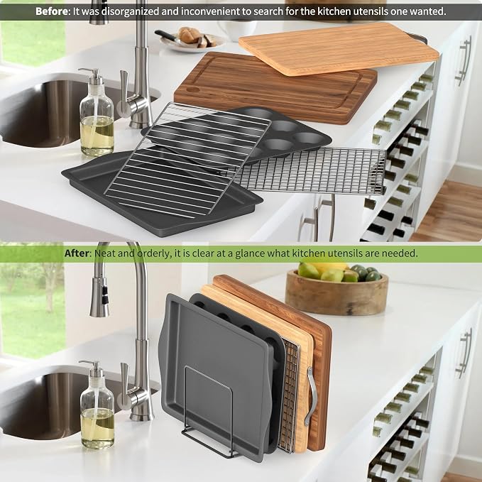 Kitchen Organizer Rack - 4-Slot Heavy-Duty Holder for Cutting Boards,Cookware – Rust-Resistant, Space-Saving Design with Non-Slip Feet for Countertop and Cabinet Storage (2 Pack) - Image 7