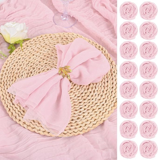 Pink Cheesecloth Napkins - Bulk Set of 50, 20x20 Inch Washable and Reusable Boho Cotton Gauze Light Pink Cloth Napkins for Weddings, Bridal Girl Baby Shower, Party and Banquet by YMHPRIDE