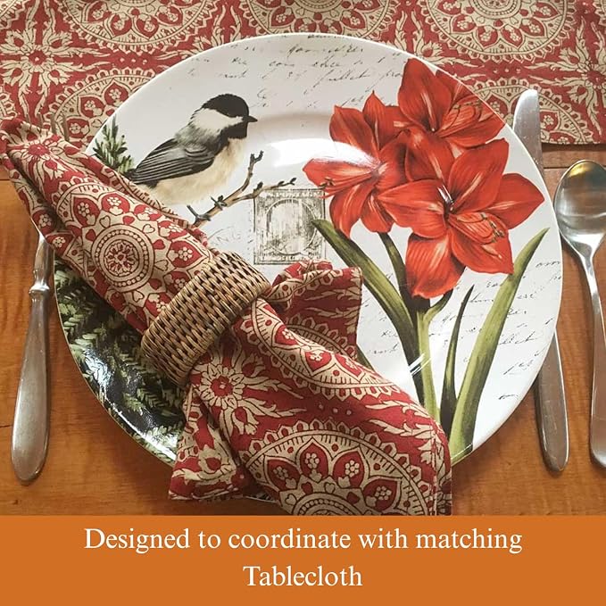 100% Red Cotton Dinner Napkins, Set of 6, Hand Printed Spice Route Design, Fair Trade, Washable Cloth Napkins for Parties & Cocktails 20x20 in - Image 3