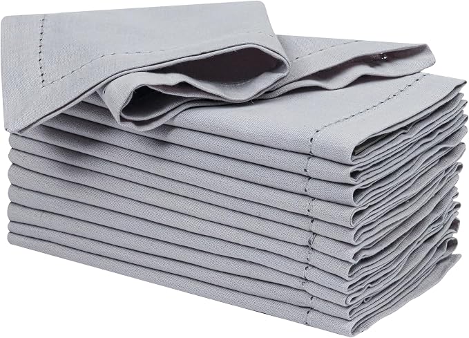 Ramanta Home Grey Cloth Dinner Napkin Set of 12-18x18 Inch | Cotton Linen Flax Hemstitched Napkins Washable for Everyday Use by RamantaHome